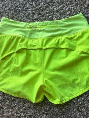 lululemon athletica Neon Yellow Women's Athletic Shorts with Zipper Pocket